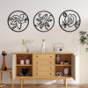 Cinq 3 Piece Set Wall Decor, Floral Hollow Out Abstract Design, Black Round Metal Frame
