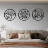 Cinq 3 Piece Set Wall Decor, Floral Hollow Out Abstract Design, Black Round Metal Frame
