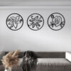 Cinq 3 Piece Set Wall Decor, Floral Hollow Out Abstract Design, Black Round Metal Frame