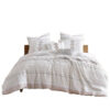 Jela 5pc Queen Comforter Set, Shams, White Clipped Jacquard Stripe