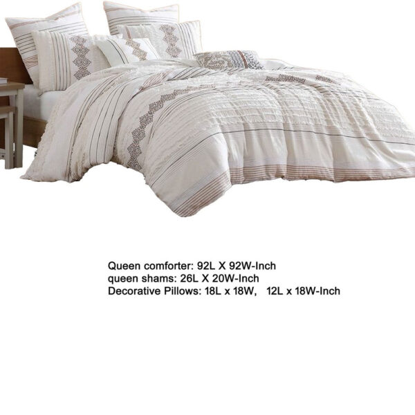 Jela 5pc Queen Comforter Set, Shams, White Clipped Jacquard Stripe