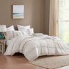 Jela 5pc Queen Comforter Set, Shams, White Clipped Jacquard Stripe