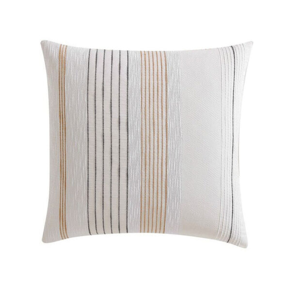 Jela Euro Sham with Clipped Jacquard Stripes, White Cotton, 26 x 26