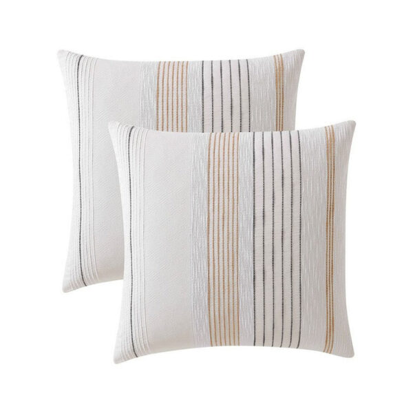 Jela Euro Sham with Clipped Jacquard Stripes, White Cotton, 26 x 26
