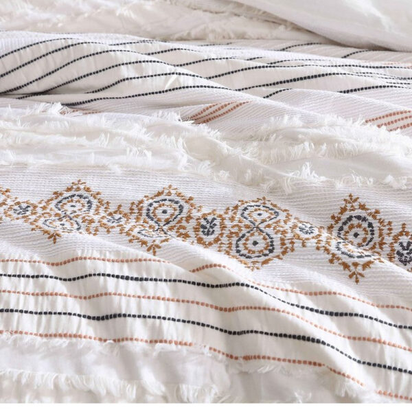 Jela Euro Sham with Clipped Jacquard Stripes, White Cotton, 26 x 26