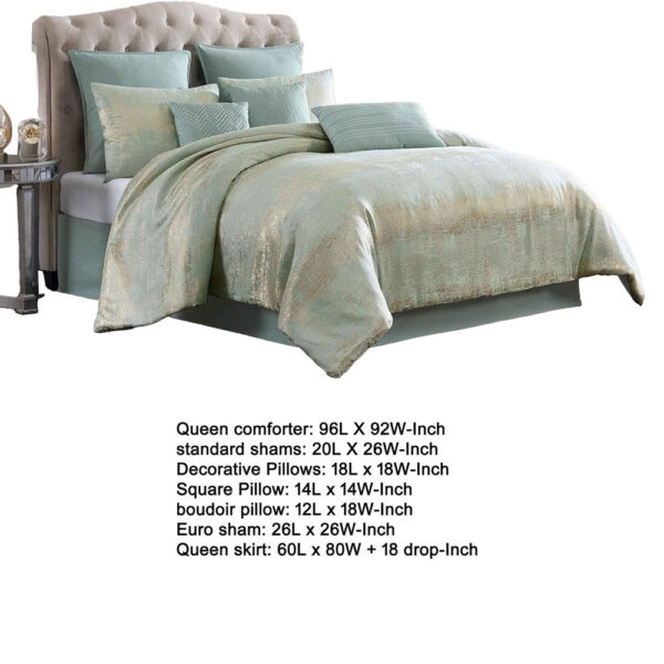 Teesa 9pc Queen Comforter Set, Shams, Blue and Gold Woven Jacquard