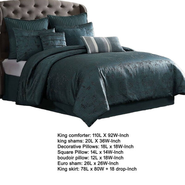 Beny 10pc King Size Comforter Set, Dark Turquoise Blue Woven Jacquard