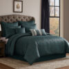 Beny 10pc King Size Comforter Set, Dark Turquoise Blue Woven Jacquard