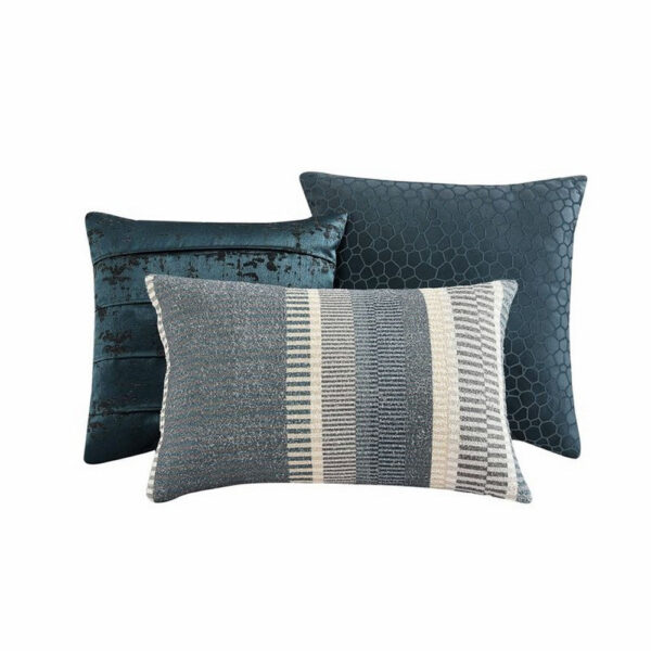 Beny 9pc King Size Comforter Set, Dark Turquoise Blue Woven Jacquard