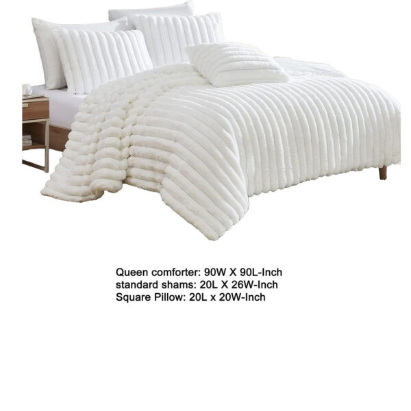 Sieno 4pc Queen Comforter Set, White Faux Fur and Micro Mink Backing