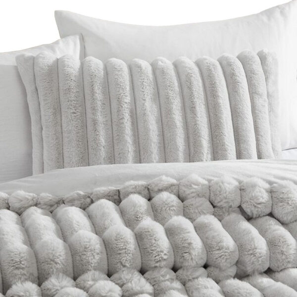 Sieno 3pc Twin XL Comforter Set, Gray Faux Fur and Micro Mink Backing