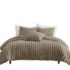 Sieno 4pc Queen Comforter Set, Taupe Brown Faux Fur Micro Mink Backing