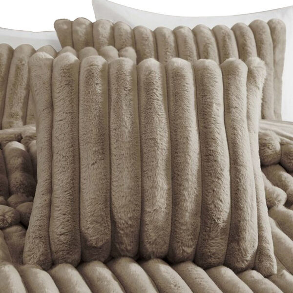 Sieno 4pc Queen Comforter Set, Taupe Brown Faux Fur Micro Mink Backing