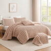 Sieno 4pc King Comforter Set, Blush Pink Faux Fur, Micro Mink Backing