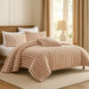 Sieno 4pc Queen Comforter Set, Blush Pink Faux Fur, Micro Mink Backing