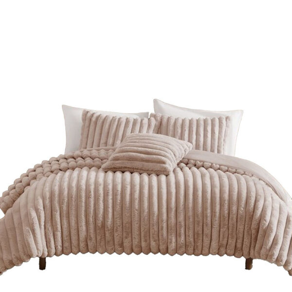 Sieno 3pc Twin XL Comforter Set, Blush Pink Faux Fur, Micro Mink Back