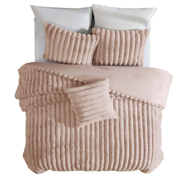 Sieno 3pc Twin XL Comforter Set, Blush Pink Faux Fur, Micro Mink Back
