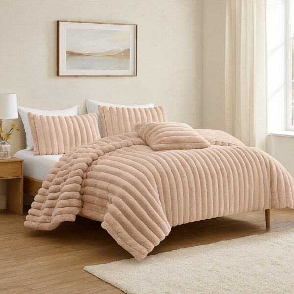 Sieno 3pc Twin XL Comforter Set, Blush Pink Faux Fur, Micro Mink Back