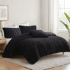 Sieno 4pc King Comforter Set, Shams, Black Faux Fur, Micro Mink Back