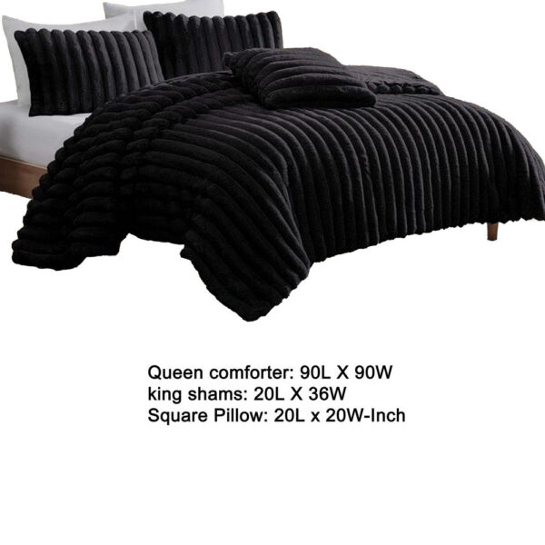 Sieno 4pc Queen Comforter Set, Shams, Black Faux Fur, Micro Mink Back