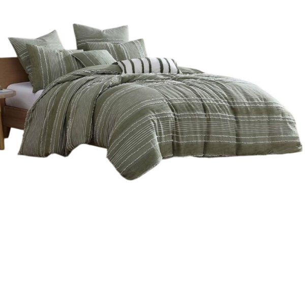Meo 5pc King Size Comforter Set, Green Textured Woven Jacquard Stripe