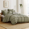 Meo 5pc King Size Comforter Set, Green Textured Woven Jacquard Stripe