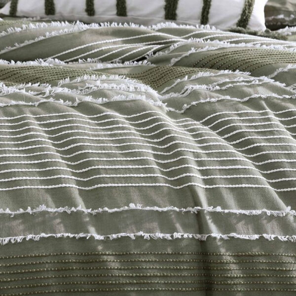 Meo 5pc Queen Size Comforter Set, Green Textured Woven Jacquard Stripe