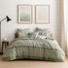 Meo 5pc Queen Size Comforter Set, Green Textured Woven Jacquard Stripe