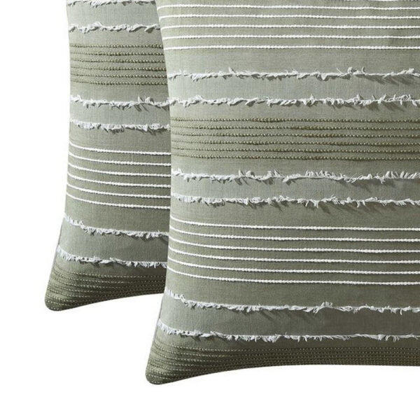 Meo Euro Sham, Textured Woven Jacquard Stripe, Green Cotton, 26 x 26