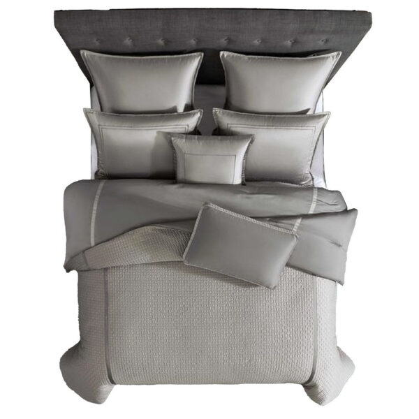 Loi 7pc Queen Comforter Set with Pillows, Shams Reversible Gray Silver