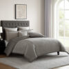 Loi 7pc Queen Comforter Set with Pillows, Shams Reversible Gray Silver