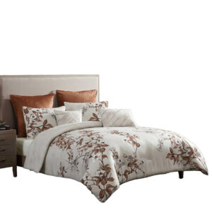 Jenya 5pc Queen Size Comforter Set with Shams, Floral Print White