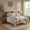 Jenya 5pc Queen Size Comforter Set with Shams, Floral Print White