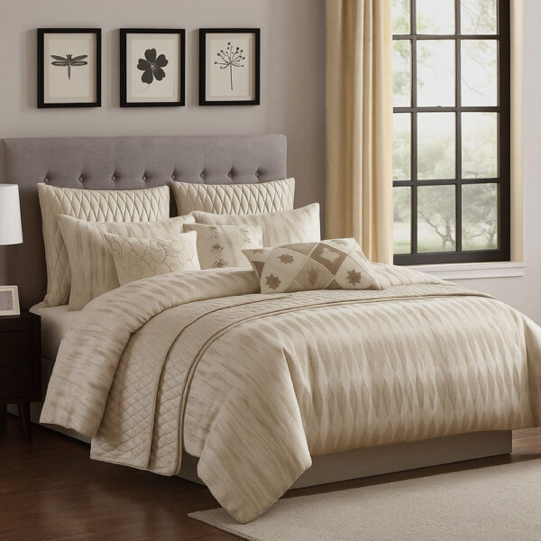 Rely 10pc Coverlet King Size Comforter Set, Woven Jacquard, Ivory