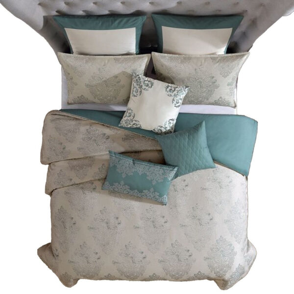 Regy 10pc Queen Size Comforter Set with Shams, Blue Gray Medallion