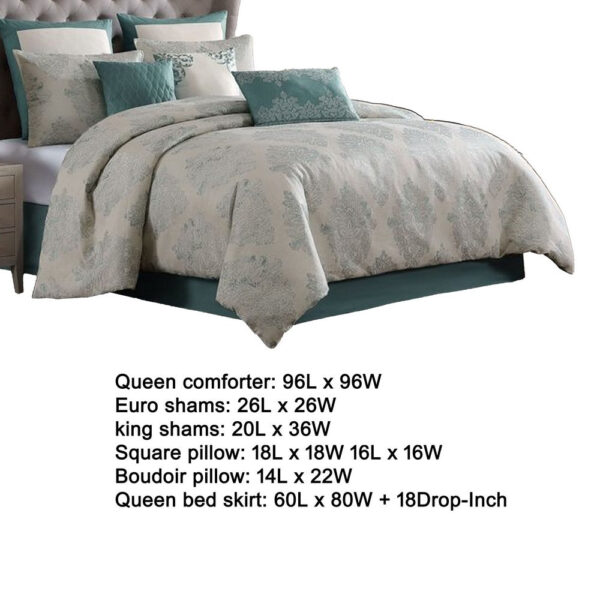Regy 10pc Queen Size Comforter Set with Shams, Blue Gray Medallion