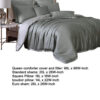 Keo 8pc Queen Comforter Set, Reversible, Shams, Sage Gray Silky Fabric