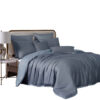 Keo 8pc Queen Comforter Set, Reversible, Shams Smoke Blue Silky Fabric