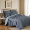 Keo 8pc Queen Comforter Set, Reversible, Shams Smoke Blue Silky Fabric