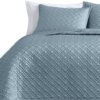 Keo 3pc Queen Coverlet Set, Reversible, Shams, Sky Blue Silky Fabric