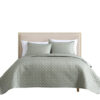 Keo 3pc King Coverlet Set, Reversible, Shams, Sage Gray Silky Fabric