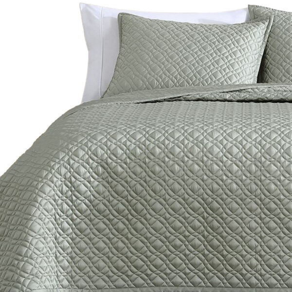 Keo 3pc King Coverlet Set, Reversible, Shams, Sage Gray Silky Fabric