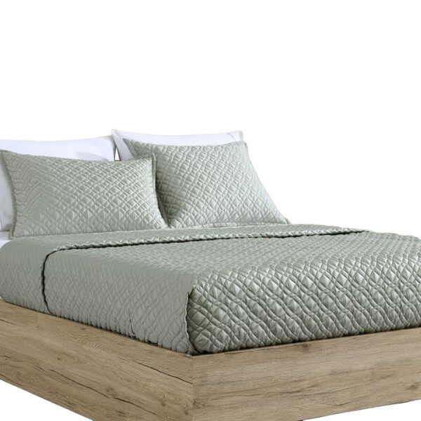 Keo 3pc Queen Coverlet Set, Reversible, Shams, Sage Gray Silky Fabric