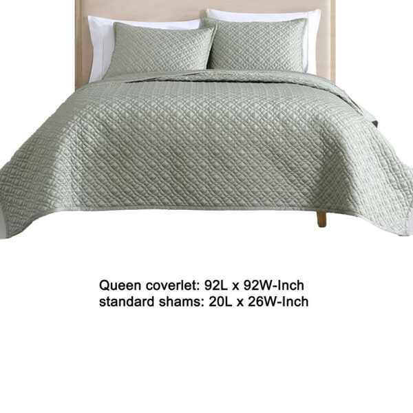 Keo 3pc Queen Coverlet Set, Reversible, Shams, Sage Gray Silky Fabric