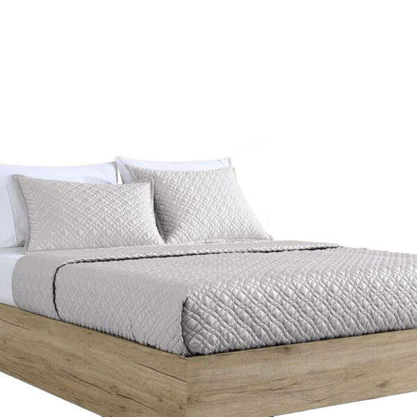 Keo 3pc Queen Coverlet Set, Reversible, Shams, Silver Silky Fabric