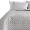 Keo 3pc Queen Coverlet Set, Reversible, Shams, Silver Silky Fabric