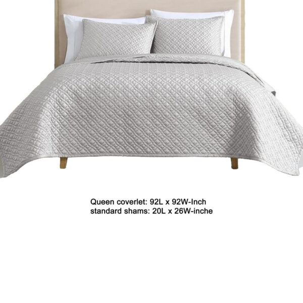 Keo 3pc Queen Coverlet Set, Reversible, Shams, Silver Silky Fabric