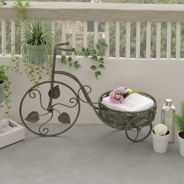 Covey Accent Plant Stand Tricycle, 2 Round Pots, Green Metal 21 Inch