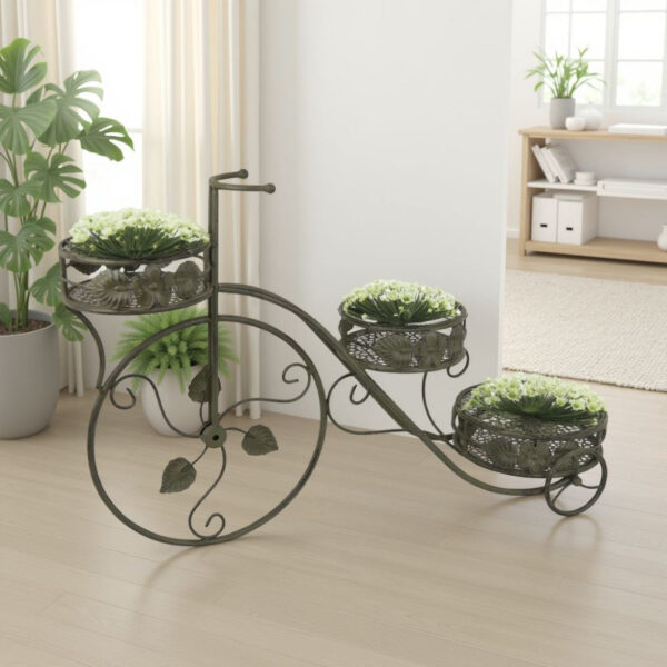 Covey Accent Plant Stand Tricycle, Round Pots, Green Metal 30 Inch