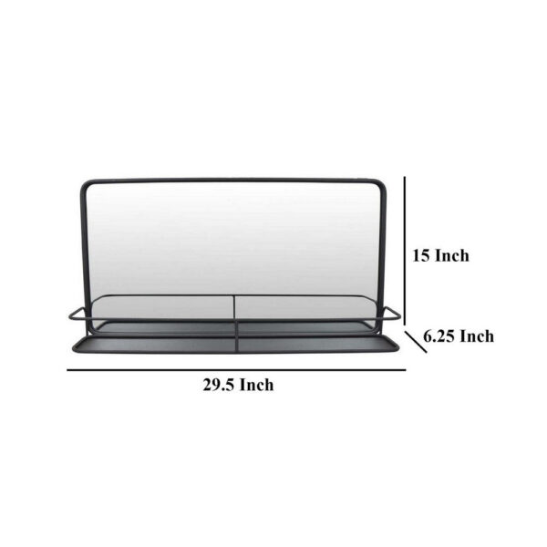 Feno Decorative Wall Mirror, 30 Inch Landscape Black Metal Frame